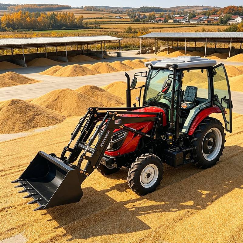 50HP 4WD tractor with cab working on a farm yard